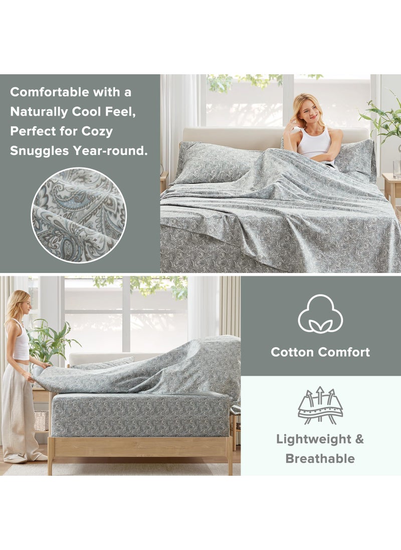Comfort Spaces Comfort Spaces Extra Deep Pocket Sheets  100% Cotton Sheets King Fits up to 24"" Mattress  Breathable  Naturally Cool Cotton Sheets  Soft Cotton Sheets  All Seasons Sheet Set  Paisley 4 Piece  - Image 5