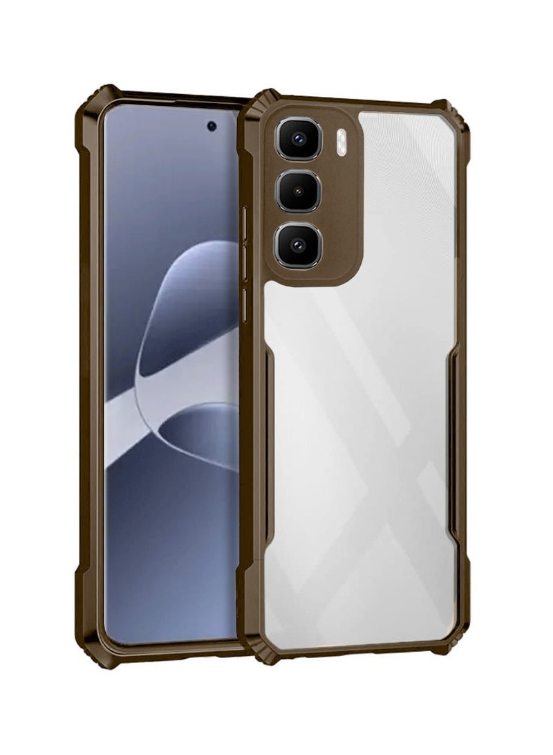 Wtech Infinix Hot 60 Pro+ 4G 2025 Hybrid TPU Silicone with Raised Armour Bumpers Slim Case Cover (MCAPSA) - Clear/Dark Brown