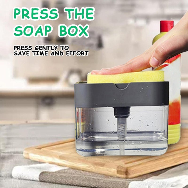 woobles Dish Soap Dispenser for Kitchen, Soap Dispenser and Sponge Holder 2 in 1,Press The Soap Box Kitchen Automatic Dispenser Detergent and Liquid Box Sponge (Silver) Silver - Image 2