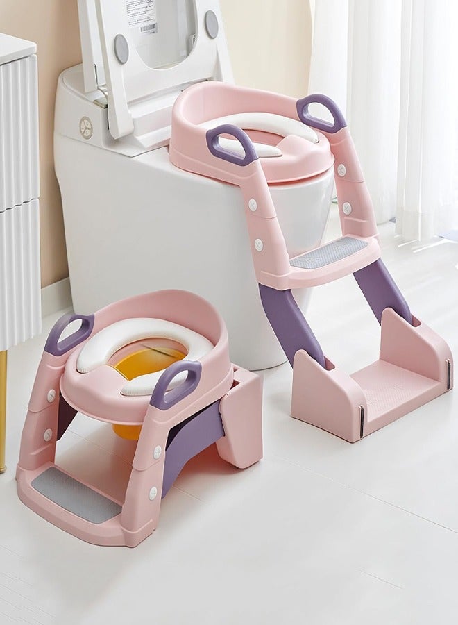 0TO1 TECH Baby Potty, 3 In 1 Children's Ladder, Training Potty with Splash Protection and Cushion, Boys and Girls Potty (Pink) - Image 1