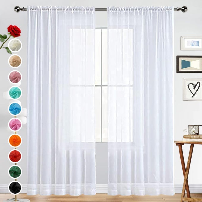 BASIC ROD POCKET SHEER VOILE WINDOW CURTAIN PANELS WHITE 1 PAIR 2 PANELS 52 WIDTH 72 INCH LONG FOR KITCHEN BEDROOM CHILDREN LIVING ROOM YARDWHITE52 W X 72 L