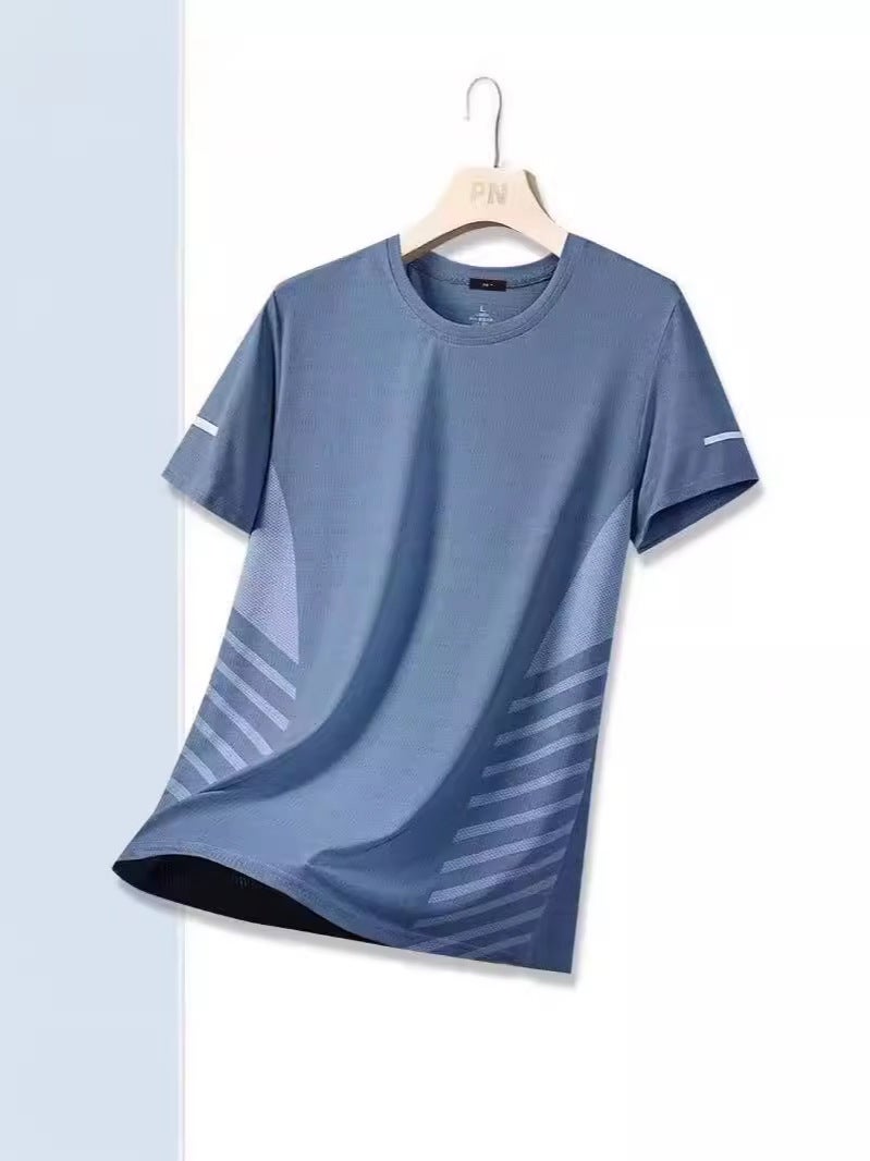 Light Ice Silk Short-Sleeved T-Shirt Men'S Summer Mesh Quick-Drying Casual Sports Sweatshirt Loose Round Neck Quick-Drying Top - Image 2