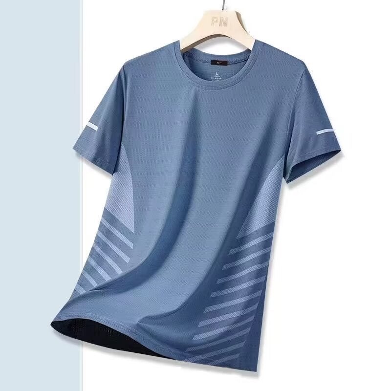 Light Ice Silk Short-Sleeved T-Shirt Men'S Summer Mesh Quick-Drying Casual Sports Sweatshirt Loose Round Neck Quick-Drying Top - Image 1