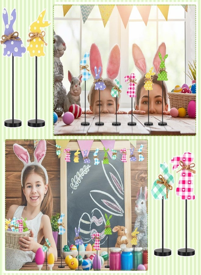 Barydat 6 Pcs Easter Table Decorations Easter Bunny Table Wooden Signs Rabbit Tall Standing Block Easter Table Centerpiece Tiered Tray Decor Farmhouse Spring Easter Party Tabletop Decor - Image 2