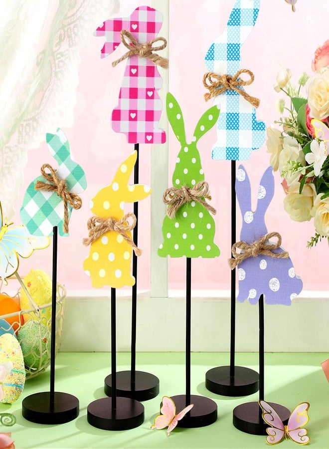 Barydat 6 Pcs Easter Table Decorations Easter Bunny Table Wooden Signs Rabbit Tall Standing Block Easter Table Centerpiece Tiered Tray Decor Farmhouse Spring Easter Party Tabletop Decor - Image 1