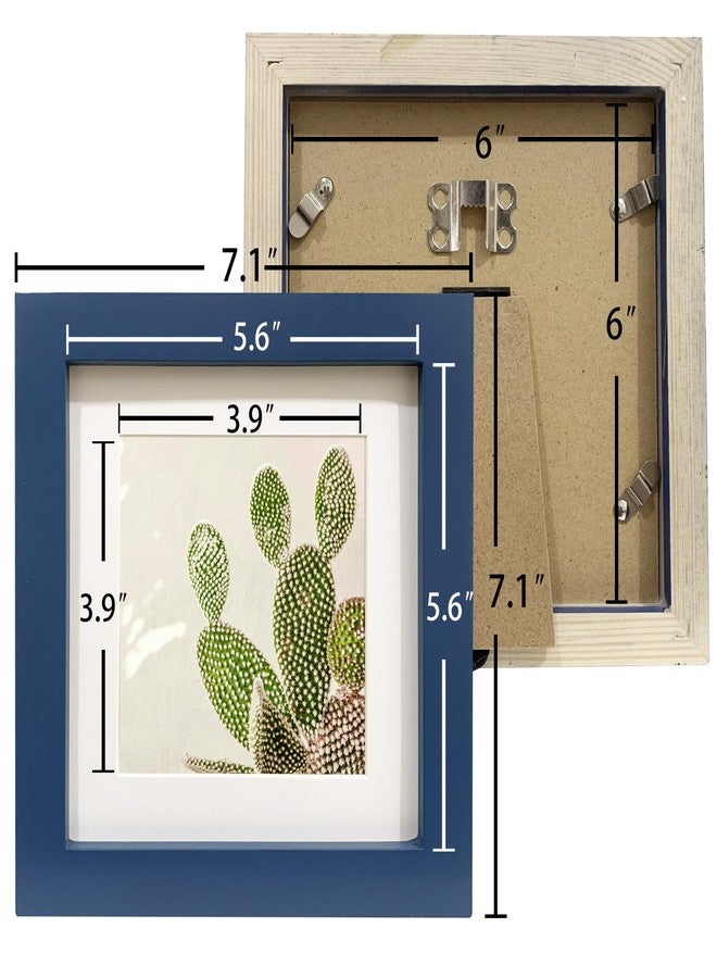 LEKAIYA 7x7 Blue Picture Frames, Square Solid Wood Photo Frame for Tabletop or Wall Mounting - Image 2