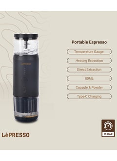 Portable Espresso Machine with 15 Bar Pressure and Temperature Gauge / 80ml Water Tank / Heating Extraction / Capsule & Powder - Black - pzsku/ZFDCEF81FF8CE9823BE8EZ/45/_/1726749207/50675666-46b3-4485-b1f4-3ce00fd6a33c