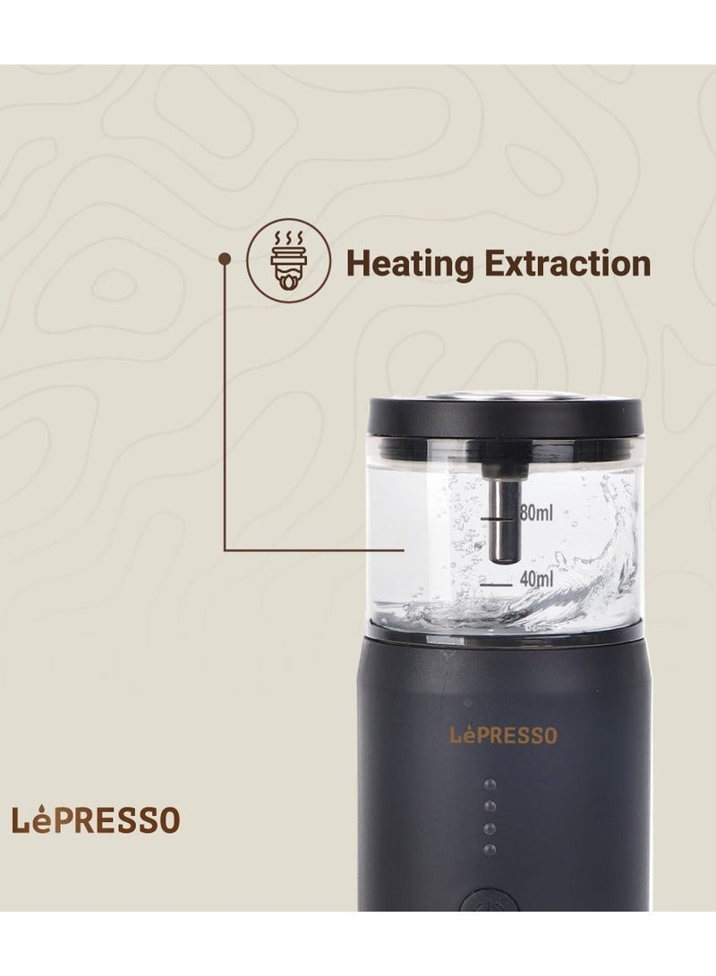 LePRESSO Portable Espresso Coffee Machine with 15 Bar Pressure, 80ml Water Tank, 135W Power, Temperature Gauge, Nespresso Capsule & Ground Coffee Powder Intake, Best Espresso Maker for Camping & Travel - Black - Image 4