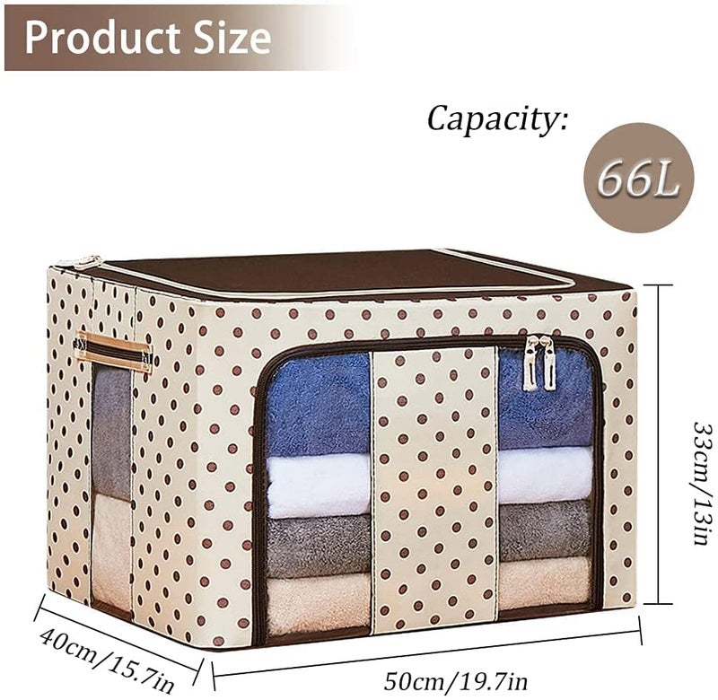 myps Foldable Polka Dot Oxford Clothes Storage Boxes for Wardrobe Living Box Closet Organizer for Clothes Bedding Blankets Under Bed Laundry Storage Box with Carrying Handle 66LPack of 1 Dot Beige - Image 4