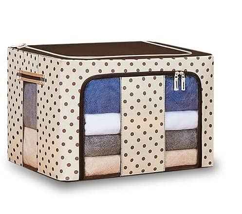 myps Foldable Polka Dot Oxford Clothes Storage Boxes for Wardrobe Living Box Closet Organizer for Clothes Bedding Blankets Under Bed Laundry Storage Box with Carrying Handle 66LPack of 1 Dot Beige - Image 1