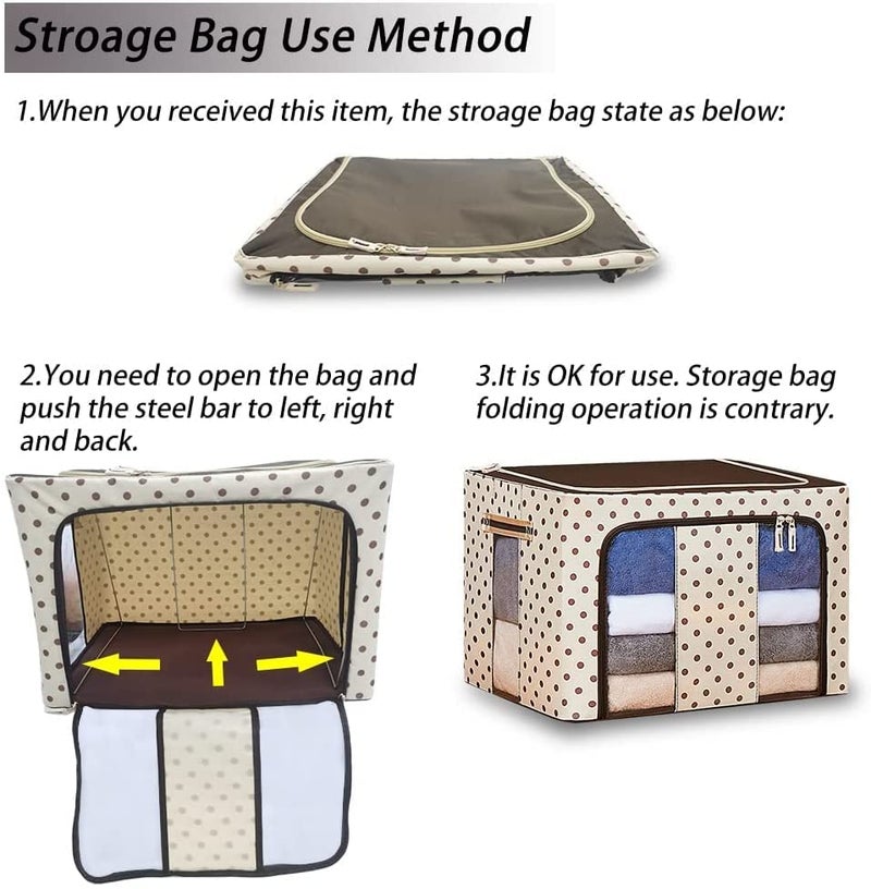 myps Foldable Polka Dot Oxford Clothes Storage Boxes for Wardrobe Living Box Closet Organizer for Clothes Bedding Blankets Under Bed Laundry Storage Box with Carrying Handle 66LPack of 1 Dot Beige - Image 3