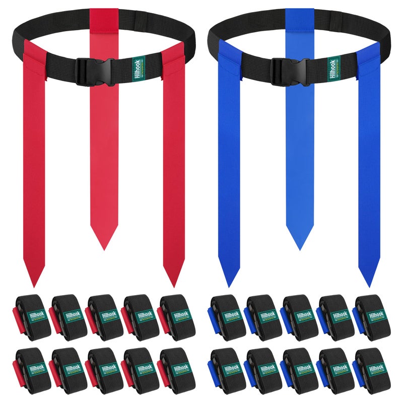 Hilhook Flag Football Belts 20 Set of Adjustable Flag Football Set with 60 Flags for Kids Youth and Adults Training