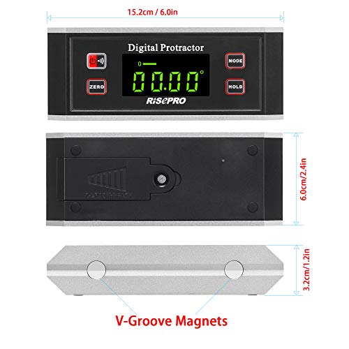 RISEPRO Inclinometer, RISEPRO® Digital Protractor Angle Finder Level Inclinometer Magnetic V-Groove 0~360 degree with Backlight 82413B - Image 2