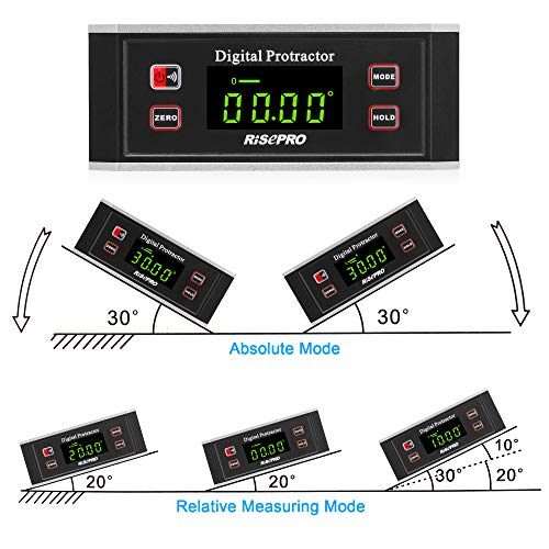 RISEPRO Inclinometer, RISEPRO® Digital Protractor Angle Finder Level Inclinometer Magnetic V-Groove 0~360 degree with Backlight 82413B - Image 5