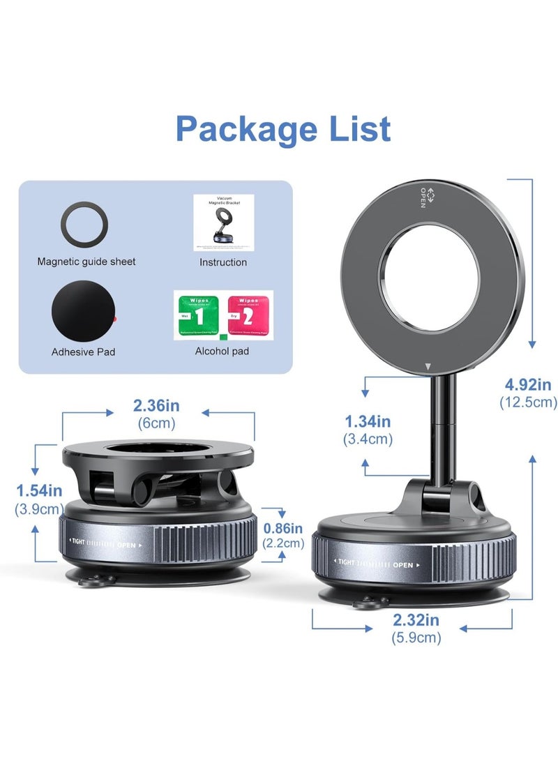 Phone Holder For Car K007 with Vacuum Suction Cup, 360° Adjustable and Foldable Magnetic  - Windshield - Glass - Any Smooth Surface - Black - Image 2