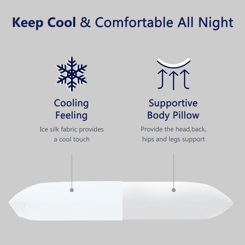 DOWNCOOL Large Body Pillow Insert with Cooling Cover - Soft Long Bed Pillow for Summer - Breathable Full Body Pillow for Adults - 20x54 inch (White, with Cover) - Image 4