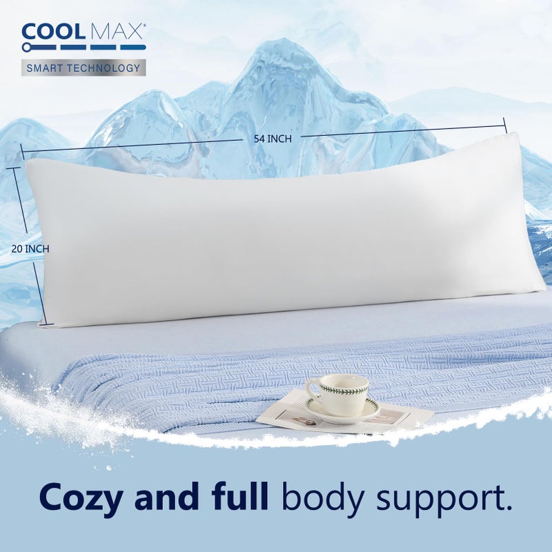 DOWNCOOL Large Body Pillow Insert with Cooling Cover - Soft Long Bed Pillow for Summer - Breathable Full Body Pillow for Adults - 20x54 inch (White, with Cover) - Image 3