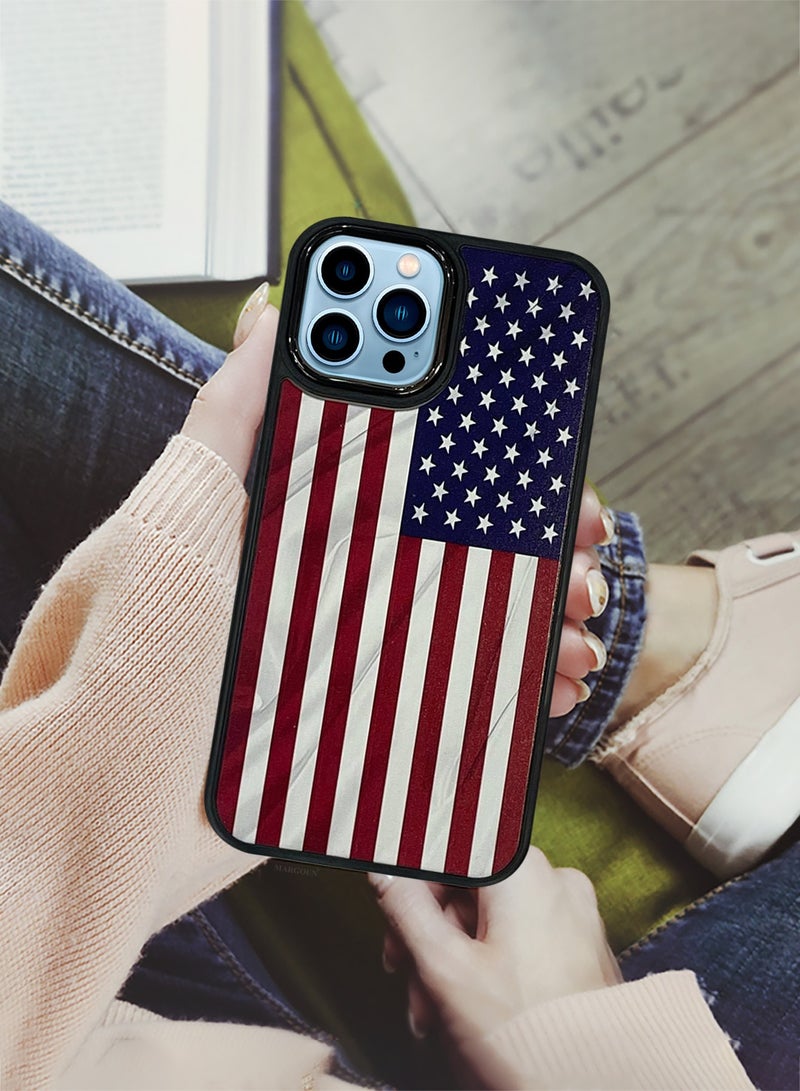 For iPhone 13 Pro Max Case Hard PC Protective Cover – Slim Shockproof Back Cover with Raised edges Camera Protection - American Flag Black - Image 3