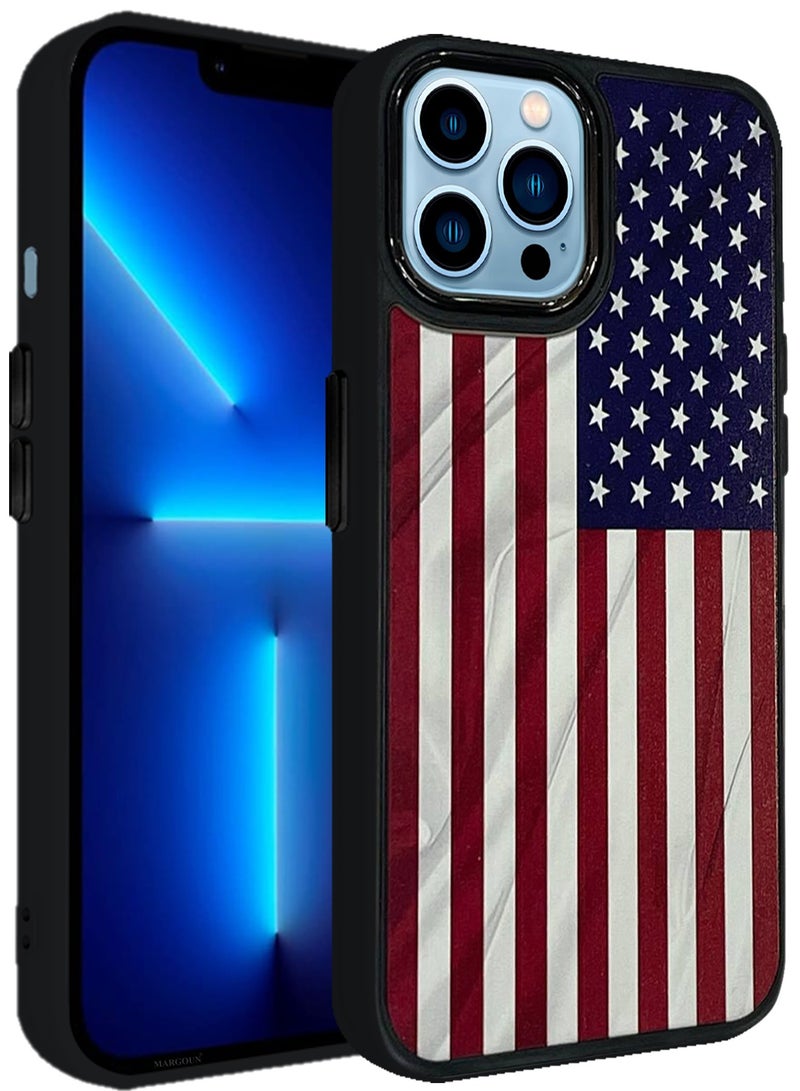 For iPhone 13 Pro Max Case Hard PC Protective Cover – Slim Shockproof Back Cover with Raised edges Camera Protection - American Flag Black - Image 1