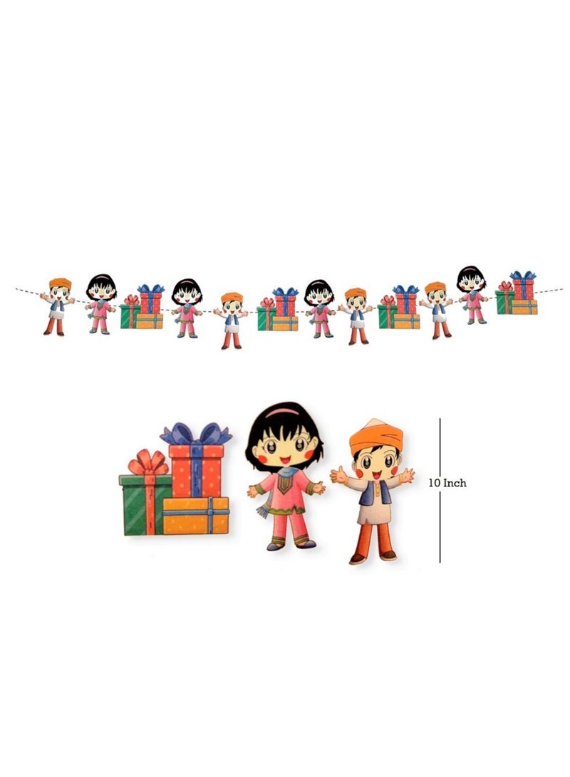 Eid Mubarak Golden Foil Balloon And Paper Banner For Kids - Image 3