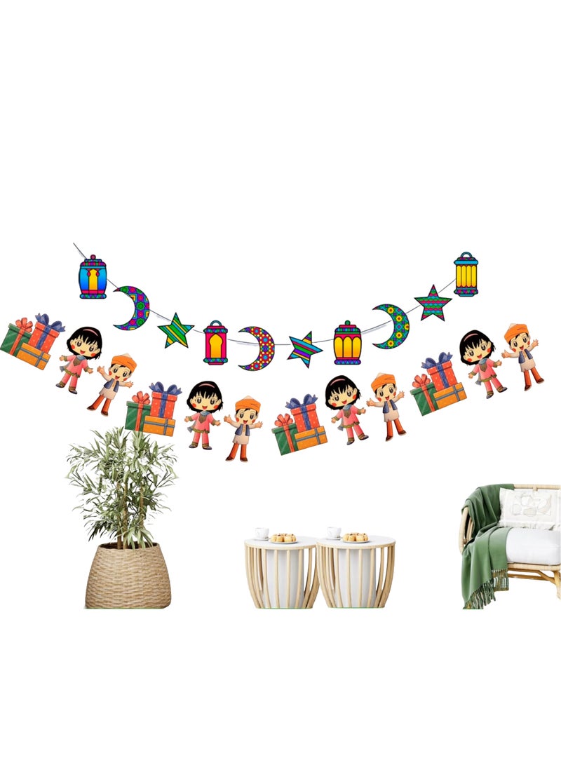 Eid Mubarak Golden Foil Balloon And Paper Banner For Kids - Image 4