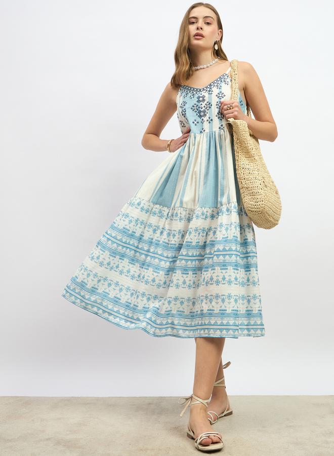 ستايلي فستان قطن متوسط الطول مطبوع - Image 1