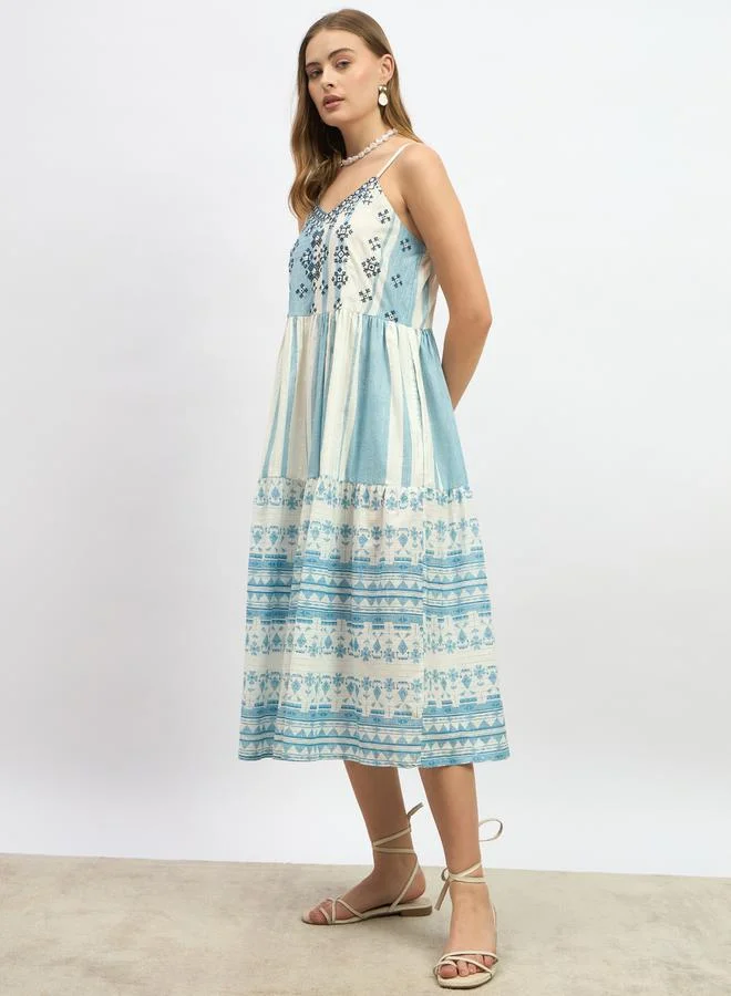 Styli Printed Cotton Midi Dress