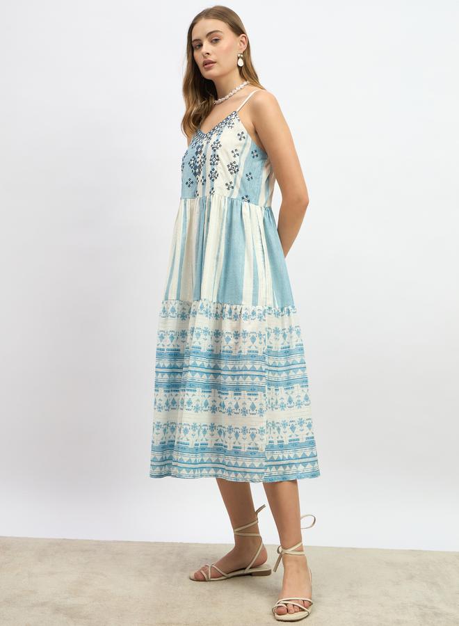 ستايلي فستان قطن متوسط الطول مطبوع - Image 3