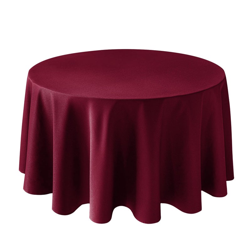 Biscaynebay Textured Fabric Round Table Cloth 90 Burgundy Water Resistant Washable Tablecloths Circle Folding Table Covers Linen for Dining Kitchen Wedding  Parties etc