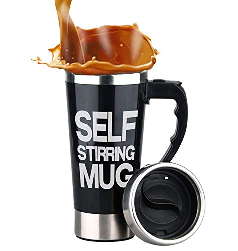 Mengshen Self Stirring Mug - Portable Lazy Auto Mixing Tea Coffee Cup Perfect For Office Home Outdoor Gift 450ml, A008A Black - Image 1