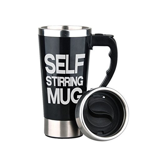 Mengshen Self Stirring Mug - Portable Lazy Auto Mixing Tea Coffee Cup Perfect For Office Home Outdoor Gift 450ml, A008A Black - Image 2