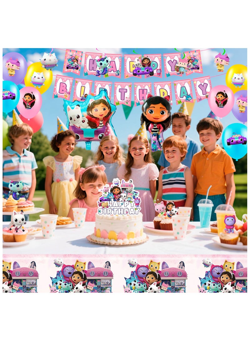 حفلة مثمرة لوازم حفلات بيت الدمى غابي، مجموعة زينة غابي 35 قطعة - لافتة عيد ميلاد بيت الدمى غابي، زينة كعكة، مفرش طاولة، بالونات، زينة معلقة، زينة كب كيك، إلخ. زينة عيد ميلاد بيت الدمى غابي - Image 5