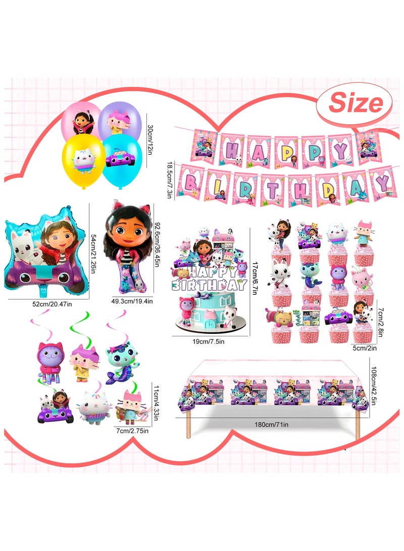 حفلة مثمرة لوازم حفلات بيت الدمى غابي، مجموعة زينة غابي 35 قطعة - لافتة عيد ميلاد بيت الدمى غابي، زينة كعكة، مفرش طاولة، بالونات، زينة معلقة، زينة كب كيك، إلخ. زينة عيد ميلاد بيت الدمى غابي - Image 3