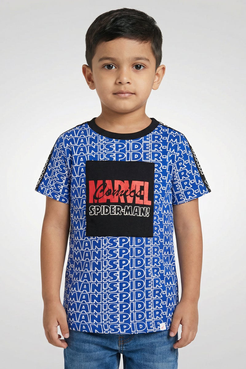 Hamleys x Marvel Toddlers Boy Graphic Print Short Sleeve T-Shirt, Blue - Image 1
