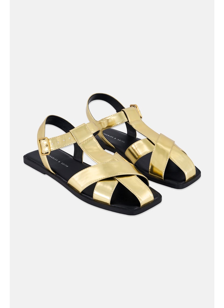 CHARLES & KEITH Women Adjustable Buckle Closure Sandal, Gold  - Image 1