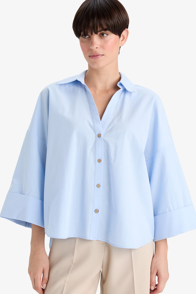 DeFacto Blue Woman Blouse Long Sleeve Shirt Casual - Image 1