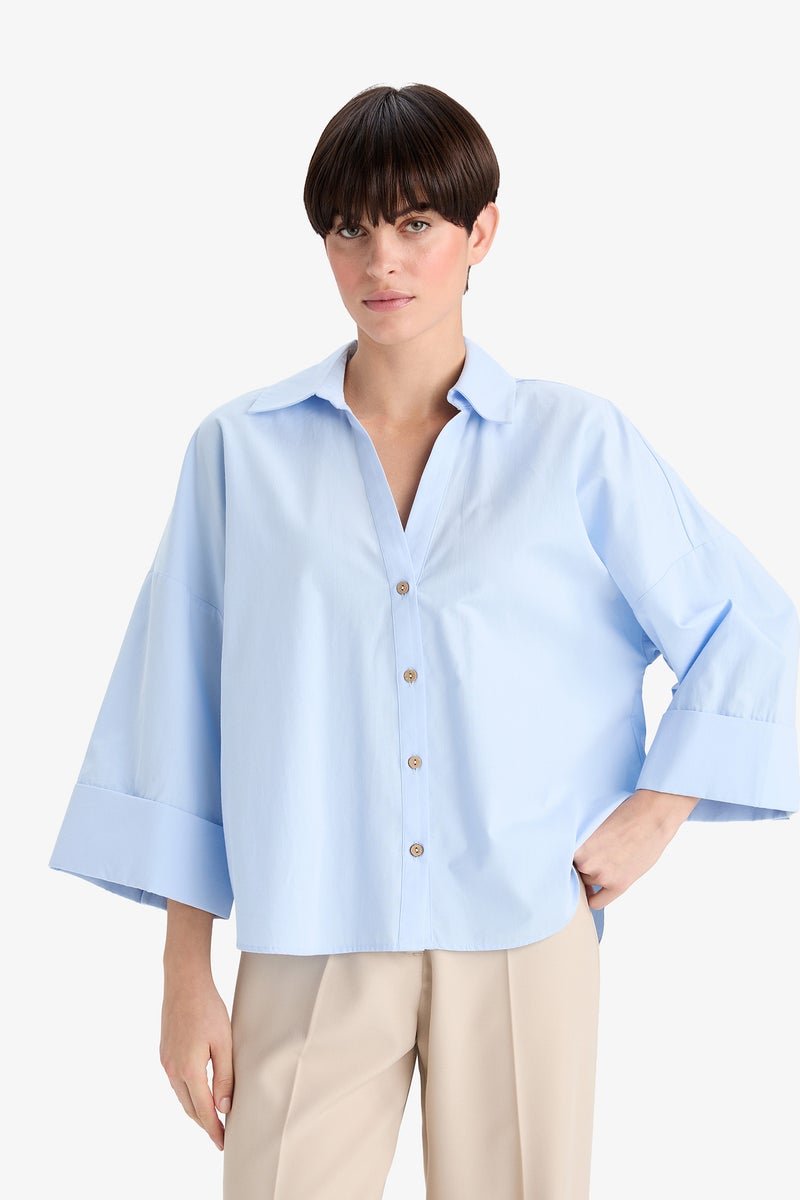 DeFacto Blue Woman Blouse Long Sleeve Shirt Casual - Image 4