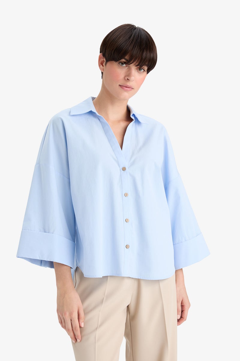 DeFacto Blue Woman Blouse Long Sleeve Shirt Casual - Image 5