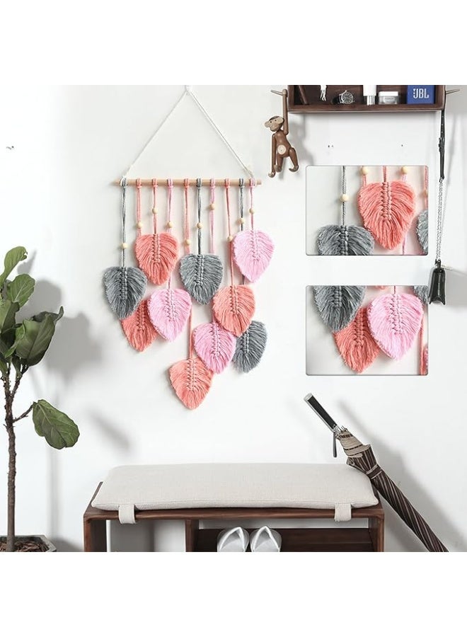 Antikiano Macrame Wall Hanging Leaves, Large Feather Wall Hanging Decor Handmade Yarn Woven Wall Art Leaf - 40 x 80 cm - Image 1