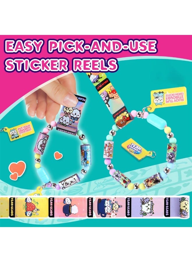 Sticki Rolls Sticki Station, DIY Sticker Rolls Bracelet for Kids 80Pcs Cartoon Stickers Included, DIY Sticker Bracelet Making Kit with Spacer Beads & Charms for Children's Gift, Assorted Colours and Styles, Packaging May Vary - Image 2