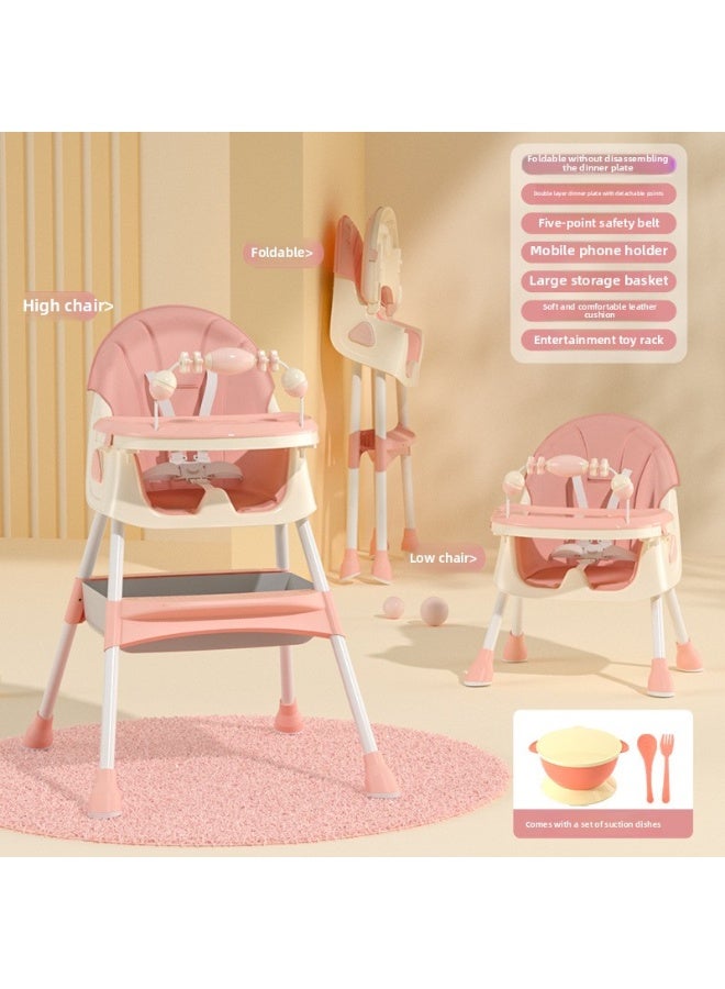ORiTi كرسي طعام للأطفال، كرسي طعام متعدد الوظائف وقابل للطي، طاولة طعام محمولة للأطفال - وردي - Image 1