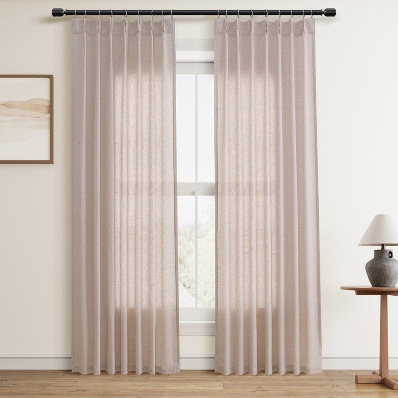 Aersas Oatmeal Pinch Pleat Linen Curtains 84 Inch Length 2 Panels Set for Bedroom Dinging Room Semi Sheer Boho Farmhouse Neutral Window Curtains 84 Inches Long for Living Room Nursery 40x84 - Image 2