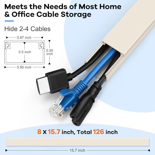 ZhiYo 126in Cord Hider Kit, Wire Hiders for TV on Wall, Paintable Cable Management Kit, Wire Cover for Wall Mount TV, Hide Wires Along Wall, Beige Cord Cover Wall Wire Management, 8xL15.7in W0.95in H0.55in - Image 2