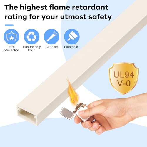 ZhiYo 126in Cord Hider Kit, Wire Hiders for TV on Wall, Paintable Cable Management Kit, Wire Cover for Wall Mount TV, Hide Wires Along Wall, Beige Cord Cover Wall Wire Management, 8xL15.7in W0.95in H0.55in - Image 5