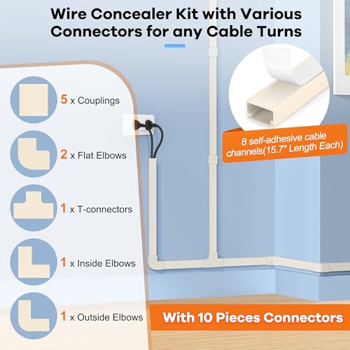 ZhiYo 126in Cord Hider Kit, Wire Hiders for TV on Wall, Paintable Cable Management Kit, Wire Cover for Wall Mount TV, Hide Wires Along Wall, Beige Cord Cover Wall Wire Management, 8xL15.7in W0.95in H0.55in - Image 3