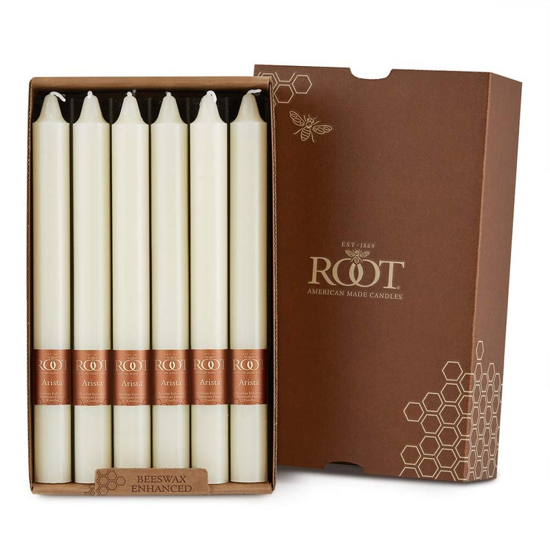 Root Candles 12-Count Unscented Dinner Candles Dripless Beeswax Enhanced Smooth Aristaâ„¢ Boxed Candle Set, 9-Inch, Ivory - Image 1