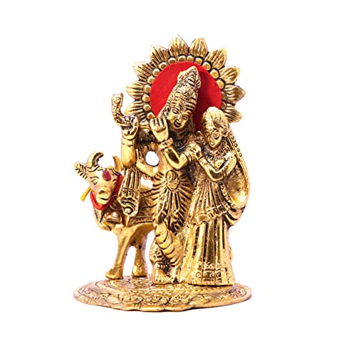 KridayKraft Metal Radha Krishna Standing with Cow Statue for Decorative Home Office and Gifts - Image 2