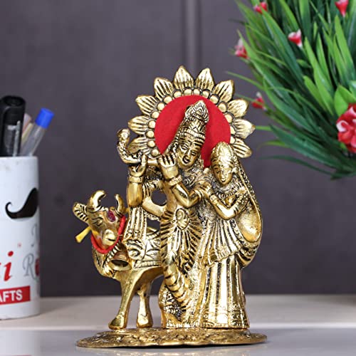 KridayKraft Metal Radha Krishna Standing with Cow Statue for Decorative Home Office and Gifts - Image 1