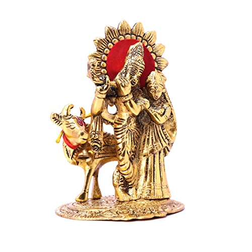 KridayKraft Metal Radha Krishna Standing with Cow Statue for Decorative Home Office and Gifts - Image 4