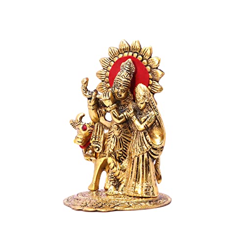 KridayKraft Metal Radha Krishna Standing with Cow Statue for Decorative Home Office and Gifts - Image 3